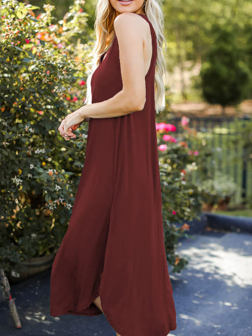 Full Size V-Neck Midi Tank Dress - Odaingerous